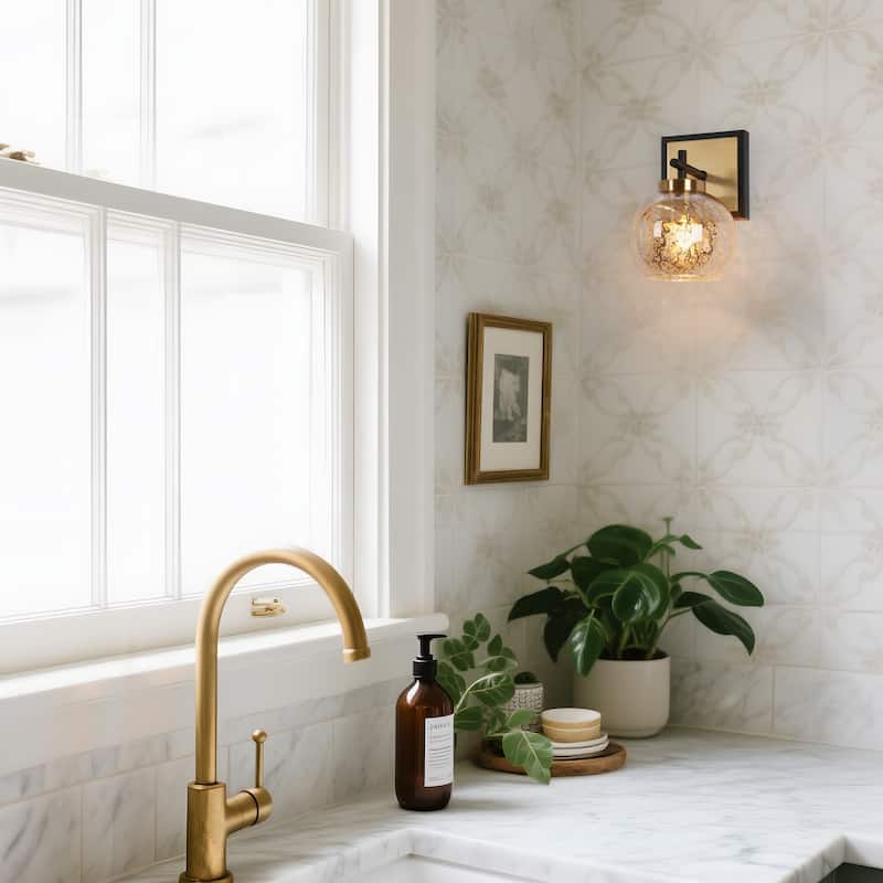 Modern 1/2/3/4-Light Black Gold Bathroom Vanity Lights Mercury Glass Wall Sconces