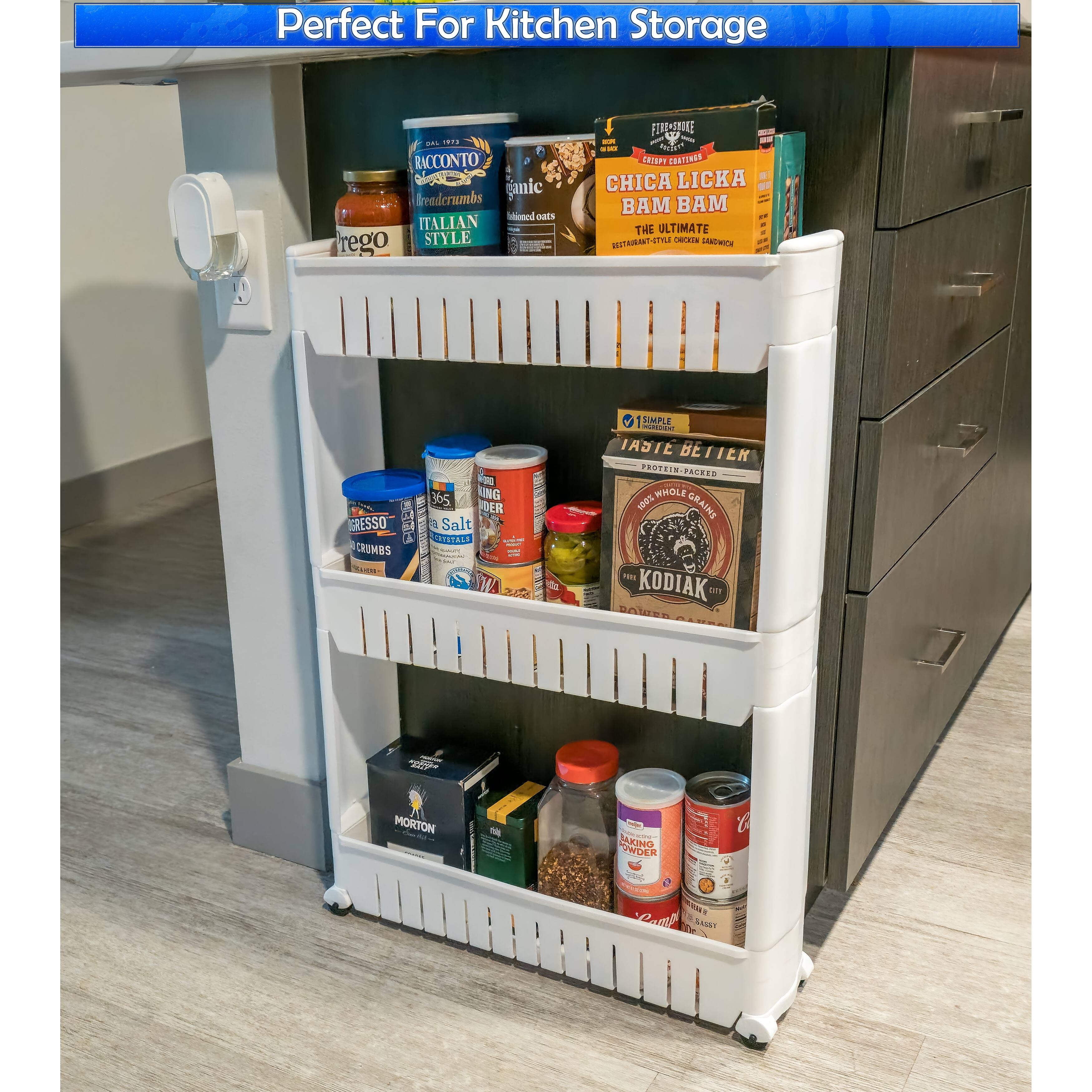 Slim Storage Cart Rolling Mobile Shelving Unit Slide Out Narrow