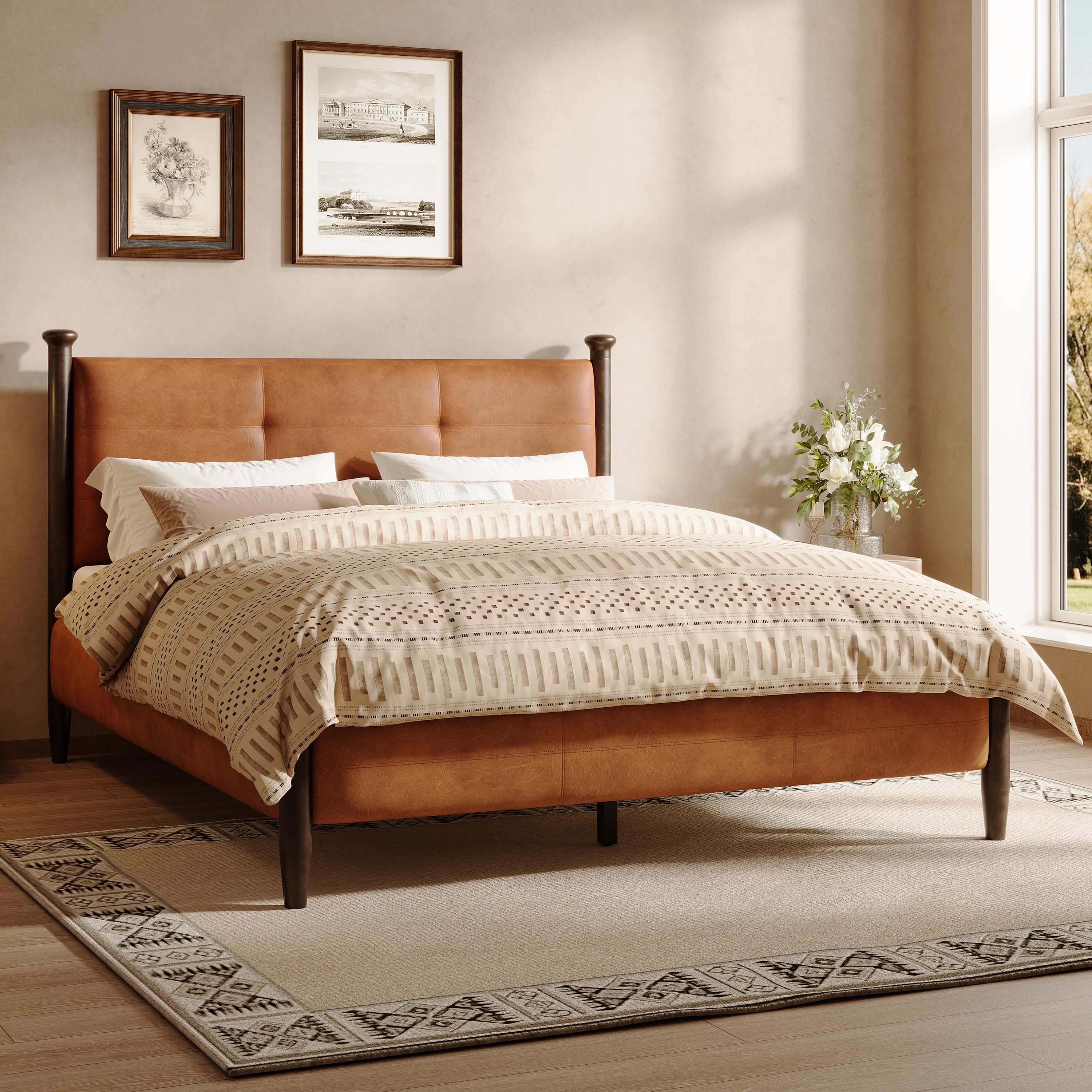Christopher Knight Home - Sagemont Classic Platform Bed with PU Leather Upholstered Tufted Headboard & Solid Wood Legs