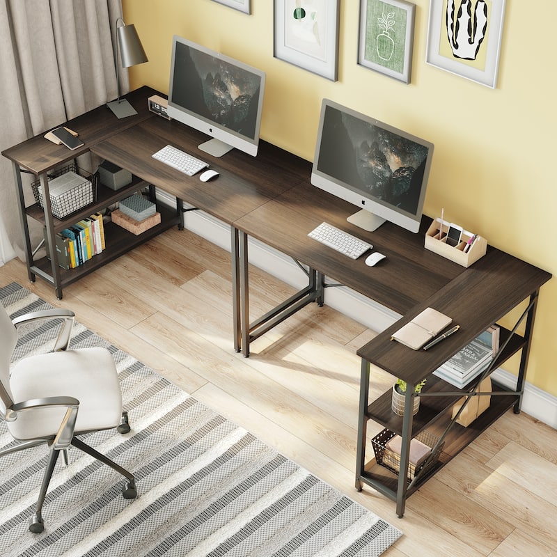 Small L Shaped Desk with Storage Shelves Corner Computer Desk