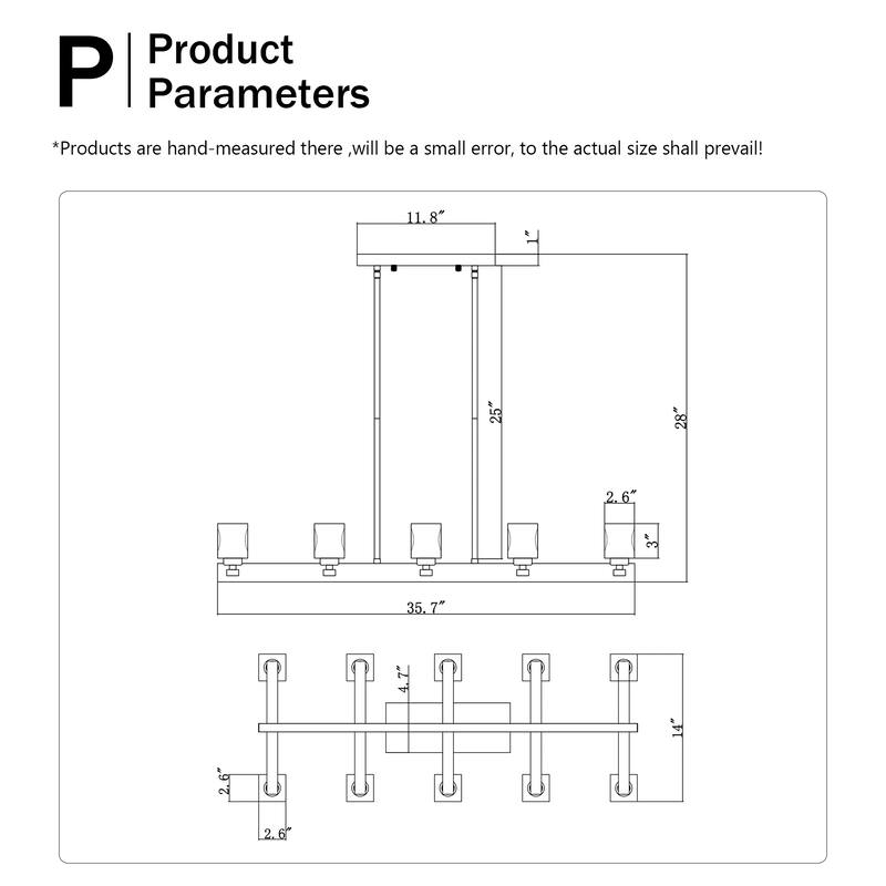 Farmhouse Style Linear Crystal Chandelier, 10-Light Dining Room Chandelier, for Kitchen Islands and Bars
