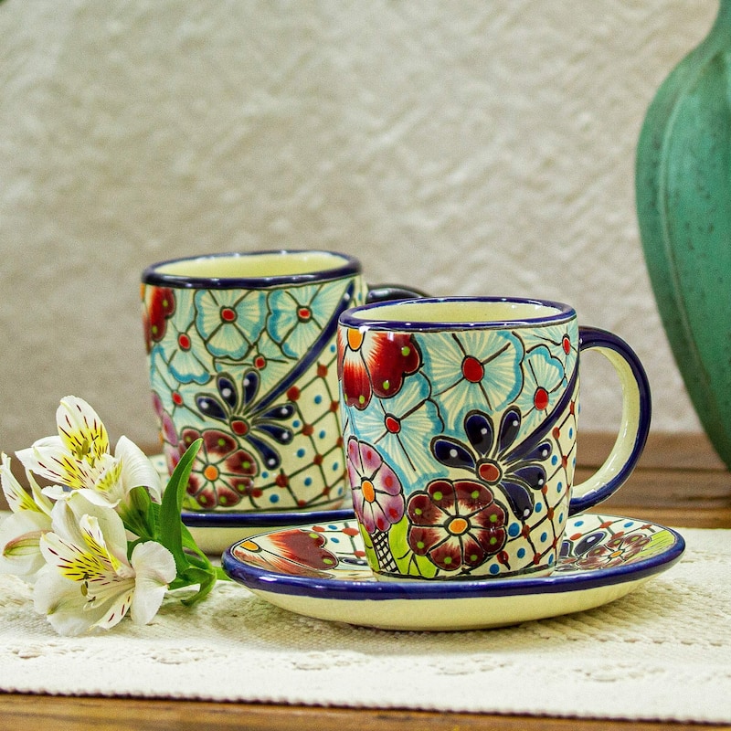 Novica Handmade Colors Of Mexico Ceramic Cups And Saucers (Pair)