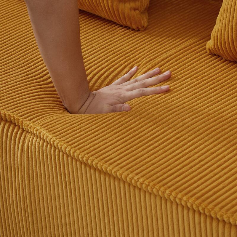 Modern U-Shaped Sectional Sofa Set Stripe Corduroy Upholstered Sofa with Light Strip and 6 Pillows