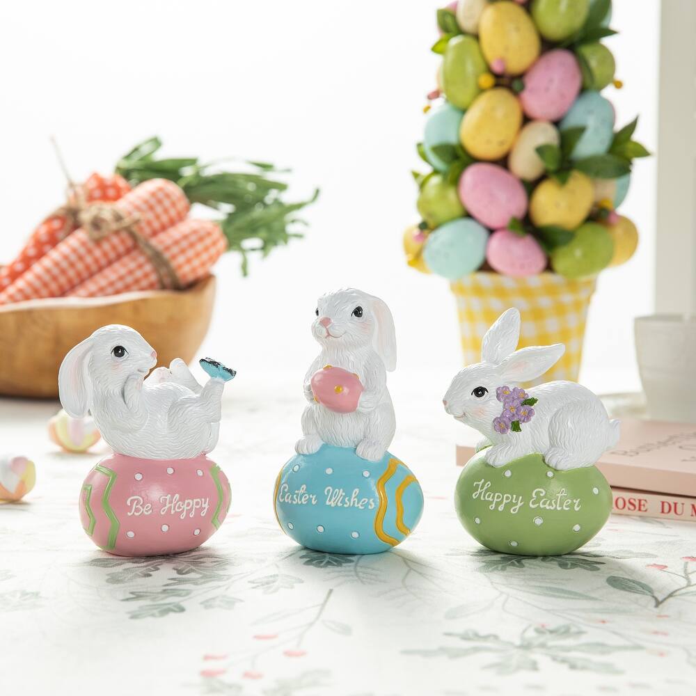Glitzhome Easter Resin Bunny Table Decor Rabbit Figurines Lovely Gifts