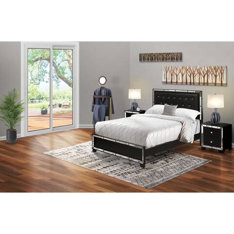3-Pieces Modern Queen Bedroom Set with Light Up headboard- Queen Bed and 2 Nightstands - Black Faux Leather Headboard