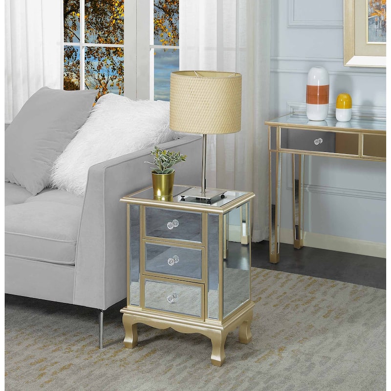 Convenience Concepts Gold Coast Vineyard Mirrored 3 Drawer End Table - Champagne/Mirror