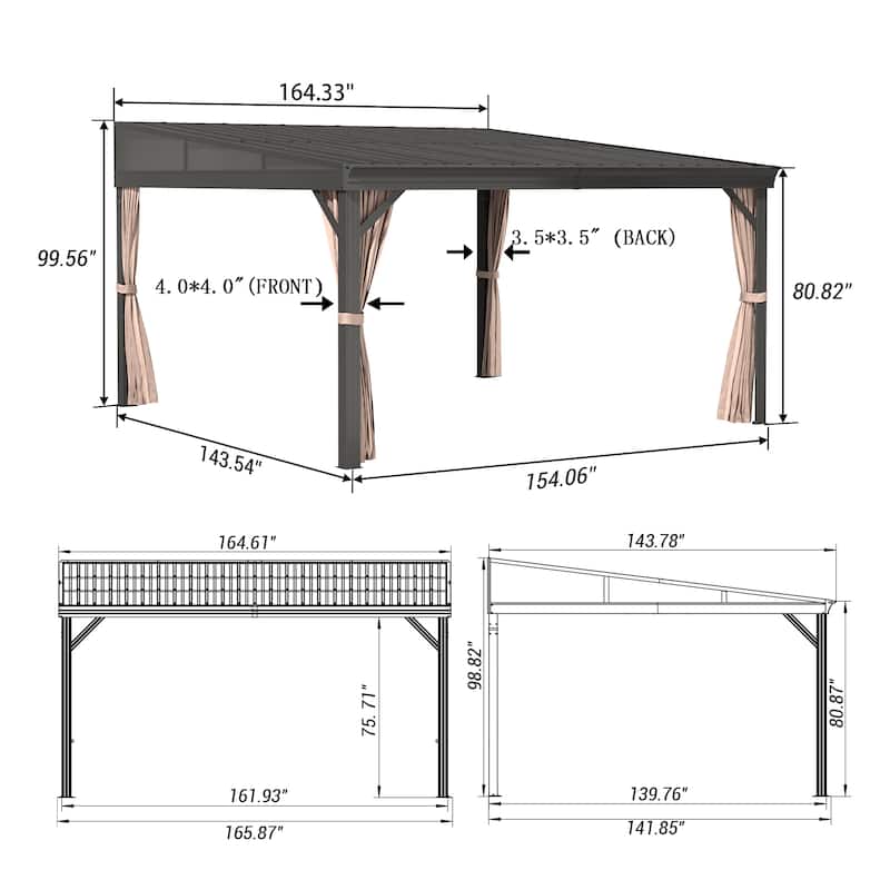 12X14FT Wall-Mounted Aluminum Patio Gazebo