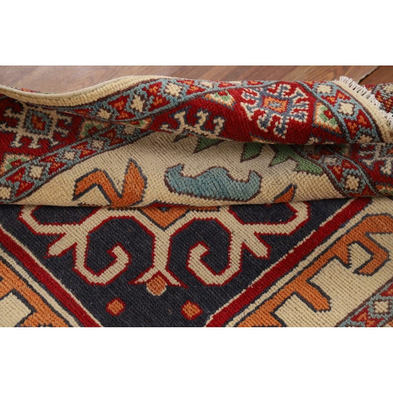 Geometric Kazak Runner Rug Hand-Knotted Wool Carpet - 3'3" x 7'2"