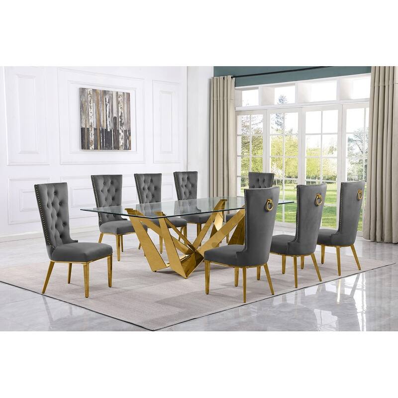 Best Quality Furniture D402/3-SC330-7 Dining Set with 94" 15mm Glass with Bevel
