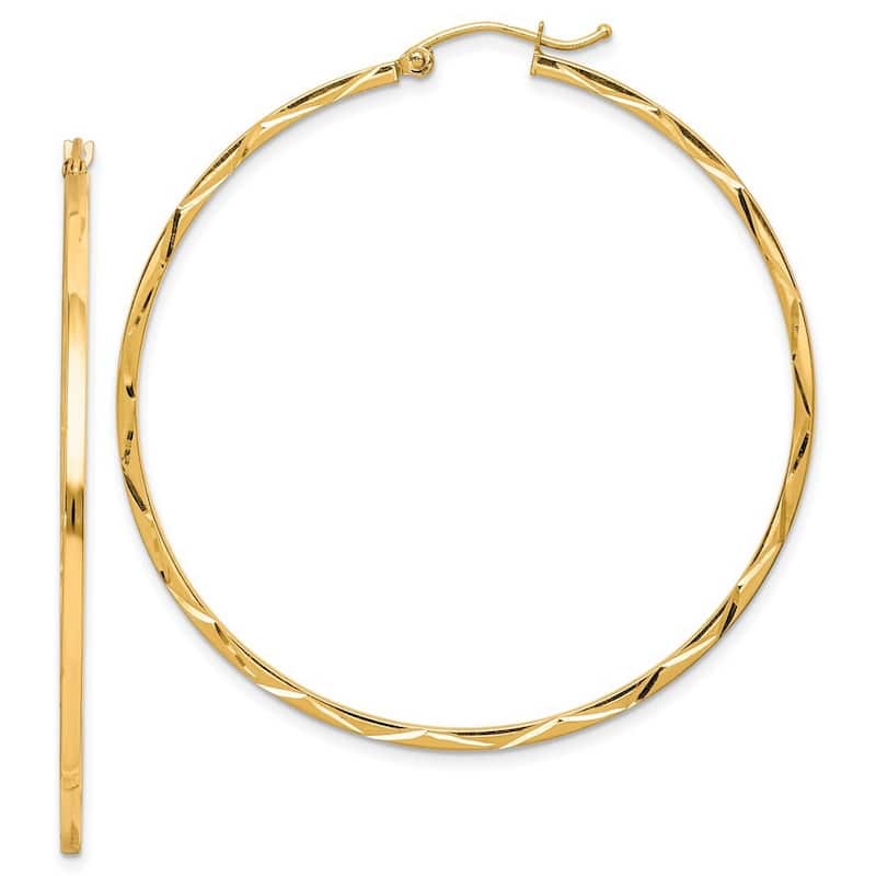 Curata 10k Yellow Gold 1.5mm Geometric Diamond Cut Hoop Earrings - 15mm 25mm 30mm 35mm 40mm 50mm