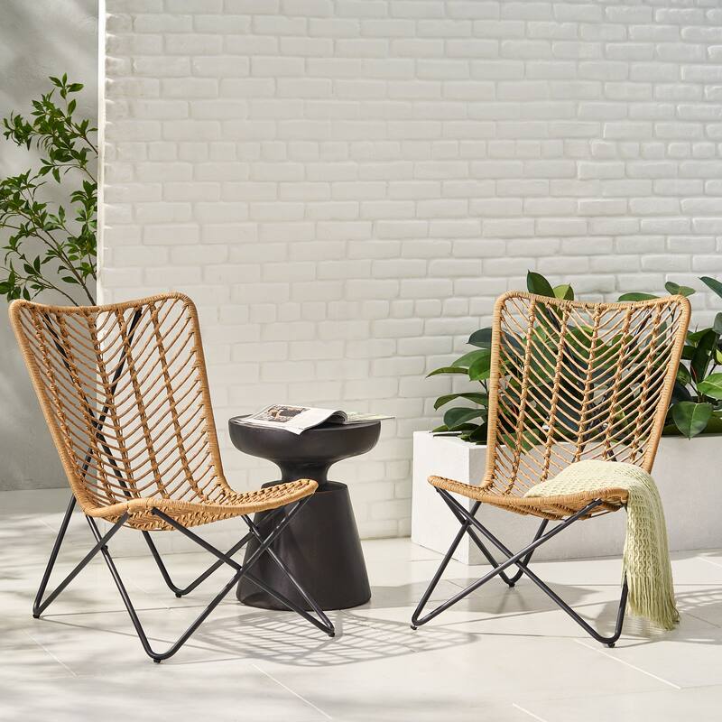 Galtin Outdoor Wicker and Iron Accent Chairs (Set of 2) by Christopher Knight Home - Light Brown
