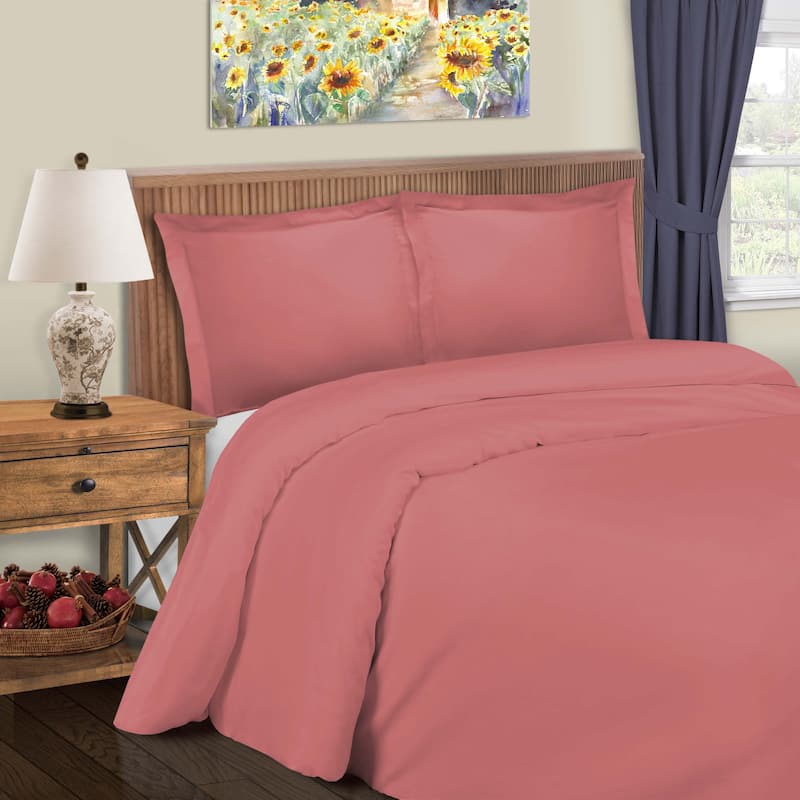 Superior 600 Thread Count Cotton Blend Duvet Cover Set - Blush - Full - Queen