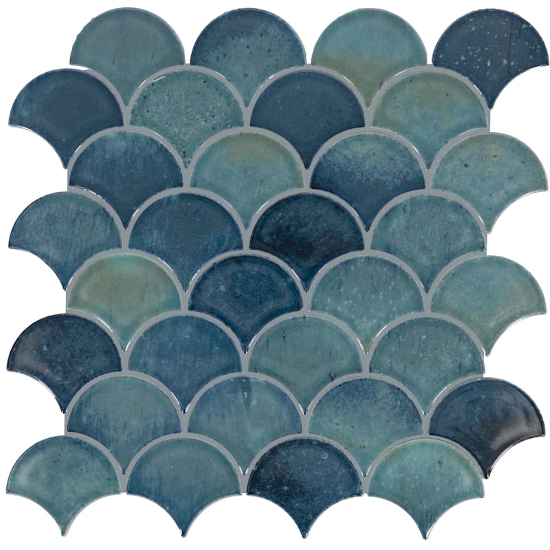 Daltile Miramo 3" Ceramic Fan Wall Mosaic (10 PC Per Carton) (10.20 SQFT Per Carton) - Aqua
