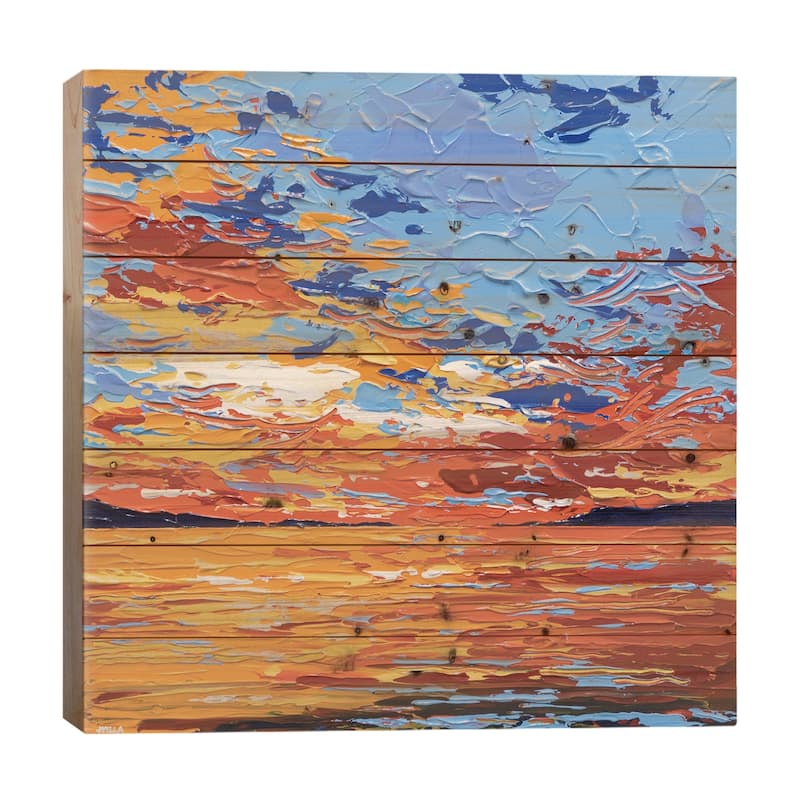Sunset Sea III Print On Wood by Joseph Villanueva - Multi-Color - 26x26x1.5
