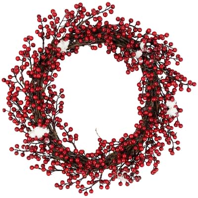 Red Berry with Frosted Accents Artificial Christmas Wreath - Unlit 18"