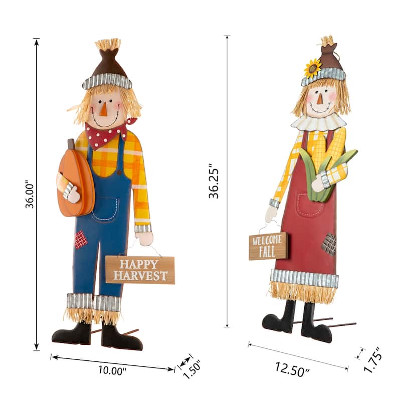 Glitzhome Fall Metal Scarecrow Yard Stake Standing/Hanging Decor for Thanksgiving