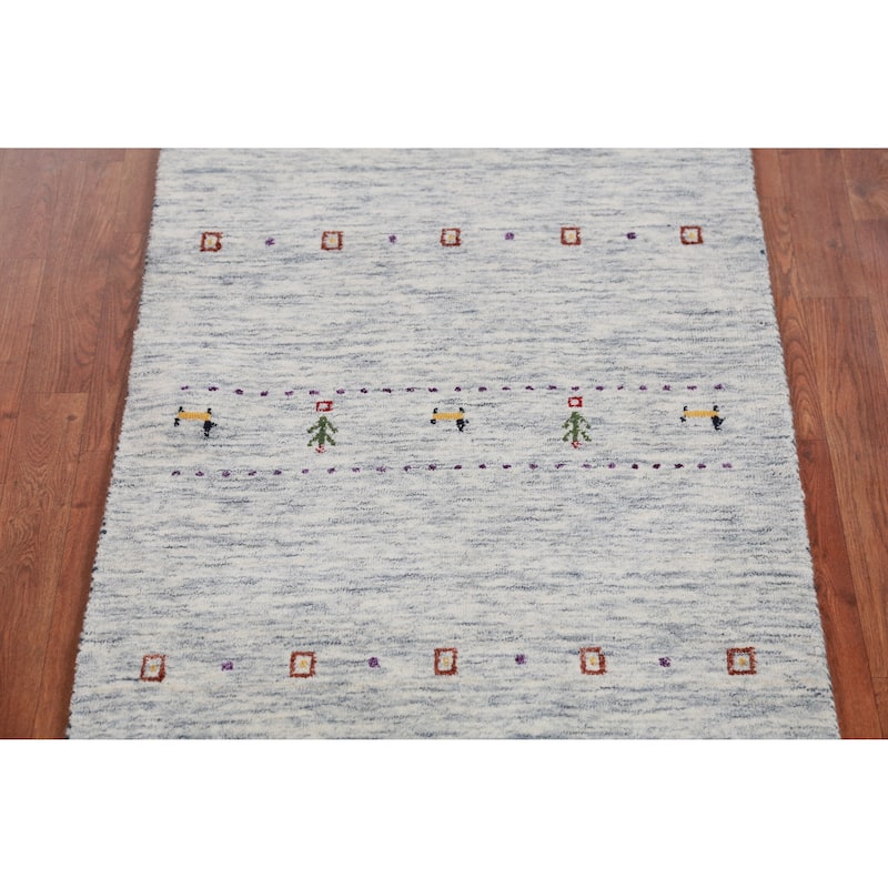Hand Knotted Oriental 100% Wool Carpet Tribal Animal Pictorial Beige & Ivories Gabbeh Area Rug - 5' 9'' X 2' 9''