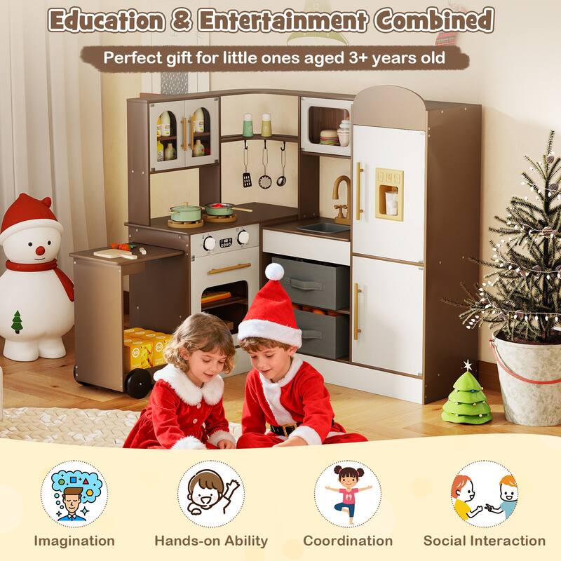 Costway Corner Kitchen with Lights and Sounds Interactive Wooden - See Details