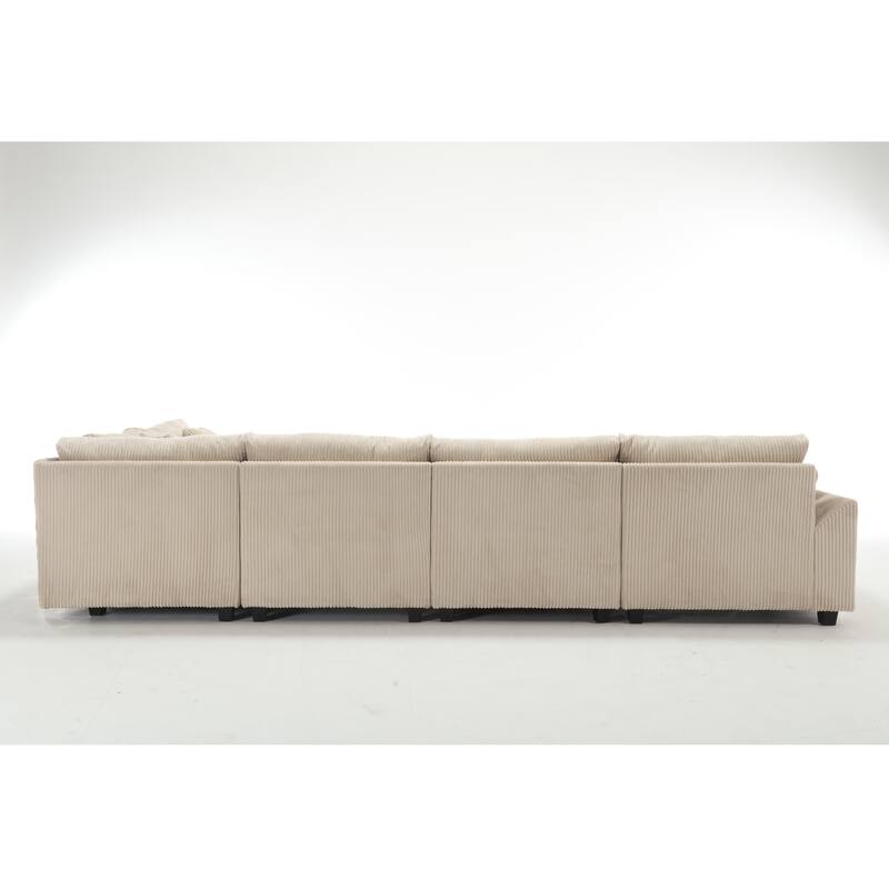 Oversized Modular Convertible Corduroy Fabric Sectional Sofa, Beige
