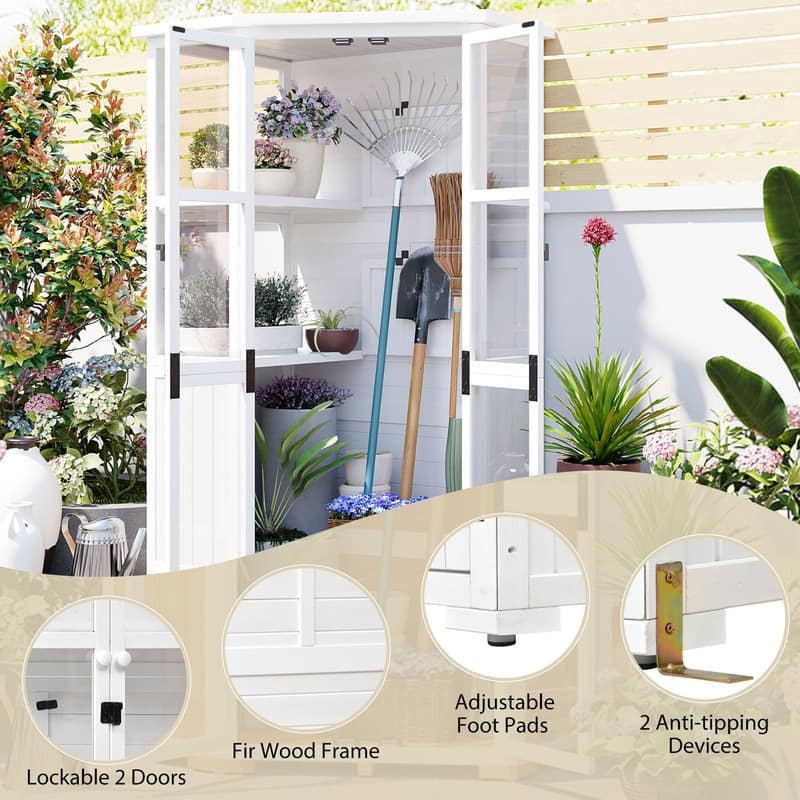 63'' Height Garden Wood Storage Cabinet Outdoor Tool Storage Shed, Mini Greenhouse Cold Frame