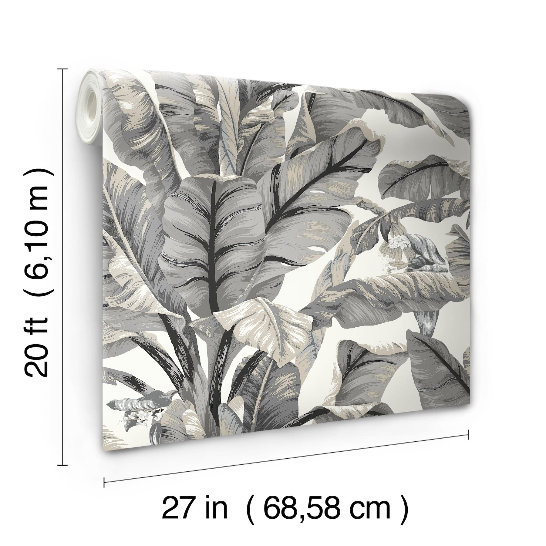 York Wallcoverings White and Black Banana Leaf Peel and Stick Wallpaper