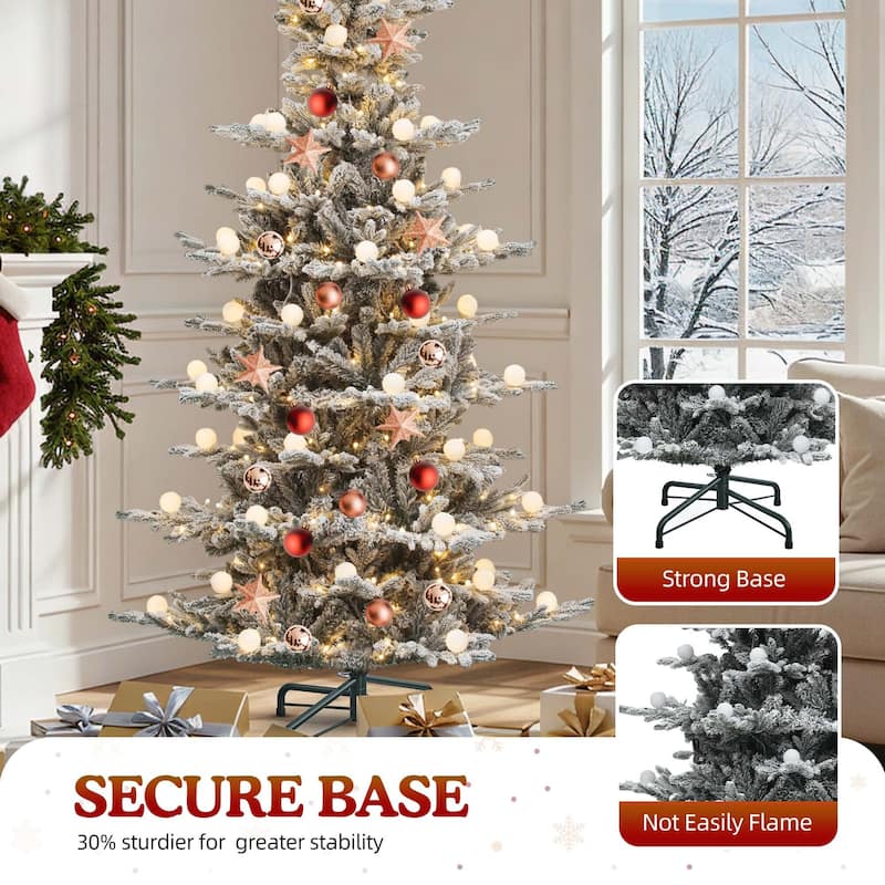 7.5ft Pre-Lit Flocked Artificial Christmas Tree with Glittering Diamond Accents & Multi-Color Lights