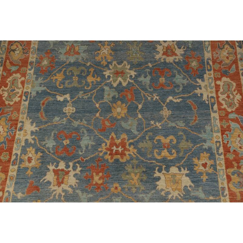Hand Knotted Oriental 100% Wool Carpet Transitional All-Over Navy Blue & Blues Oushak Area Rug - 10' 8'' X 8' 0''