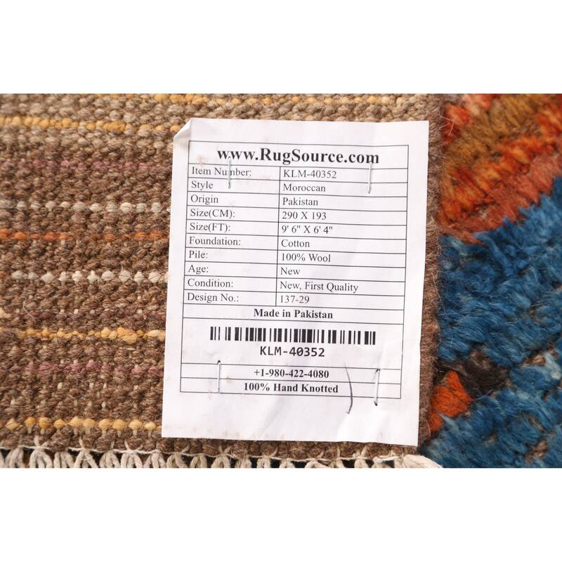 Moroccan Oriental Area Rug Handmade Stripe Wool Carpet - 6'4" x 9'6"