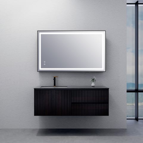 Black Framed 3 Color LED Mirror with Defogger Wall Bath Vanity Mirror