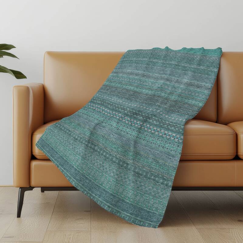 Premium Machine Washable Boho Stripes Sherpa Throw Blanket