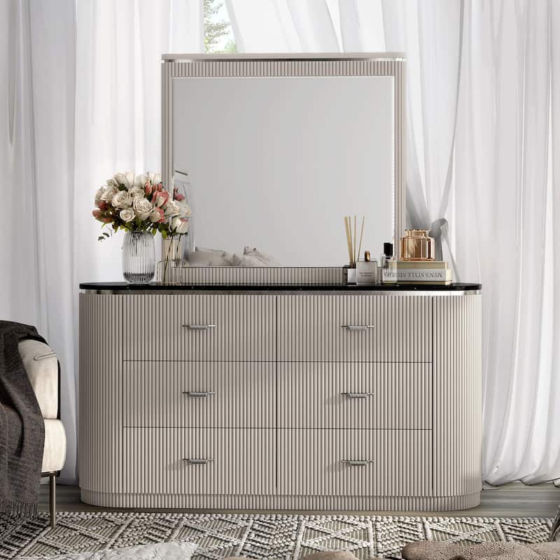 Furniture of America Leander Modern 2-piece Light Gray Solid Wood Dresser and Mirror Set