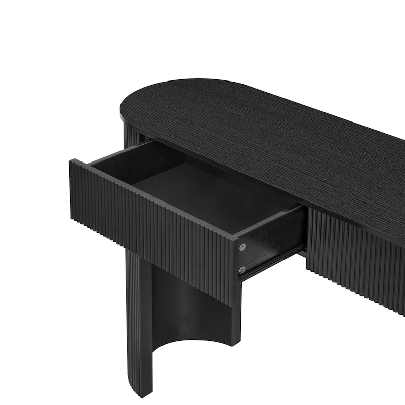 Roomfitters Entryway Console Table with Fluted Design, Oval Top and Two Storage Spaces for Living Room