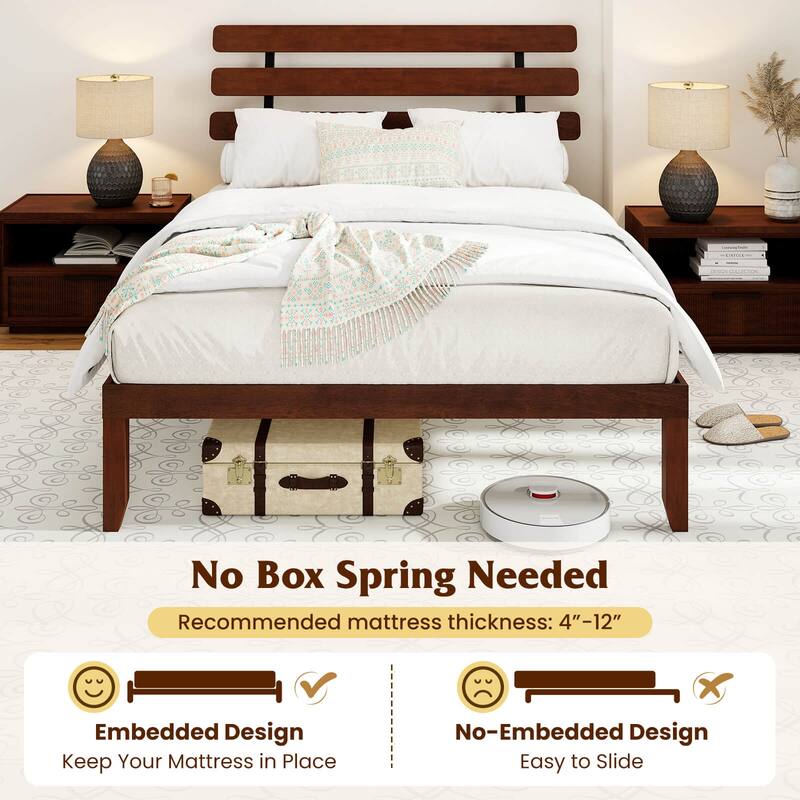 Costway 15.5 Inch Twin/Full/Queen Size Bed Frame with Retro Headboard