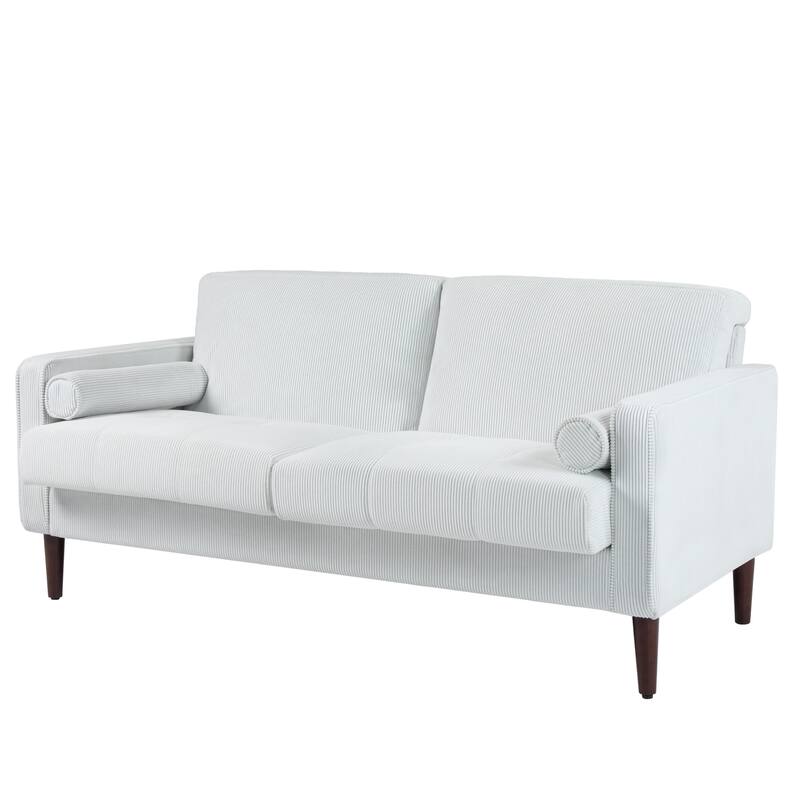 Corduroy Upholstered Armchair with Bolster Pillows Set of 2