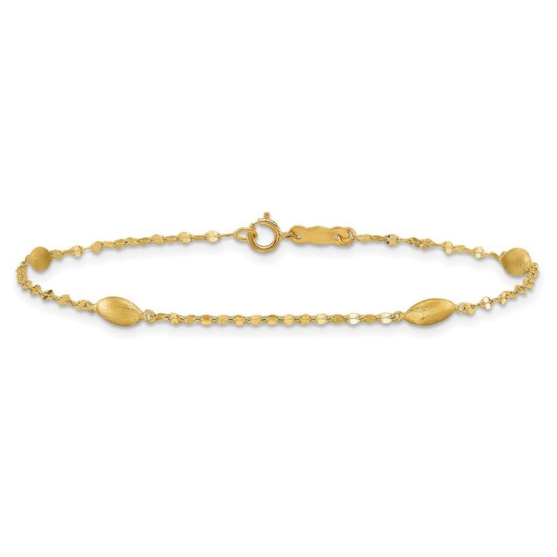 Curata 14k Yellow Gold 3.7mm Sparkle Cut With Satin Oval Beads Bracelet 7.5 Inch