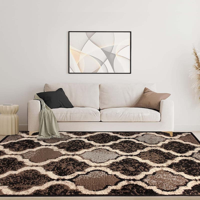 Superior Viking Contemporary Geometric Trellis Indoor Runner or Area Rug - 4' x 6' - Chocolate