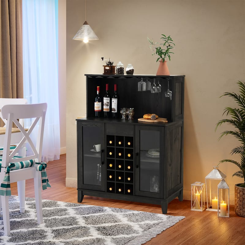 Costway 2-Door Buffet Bar Cabinet Kitchen Storage Sideboard Wine Rack