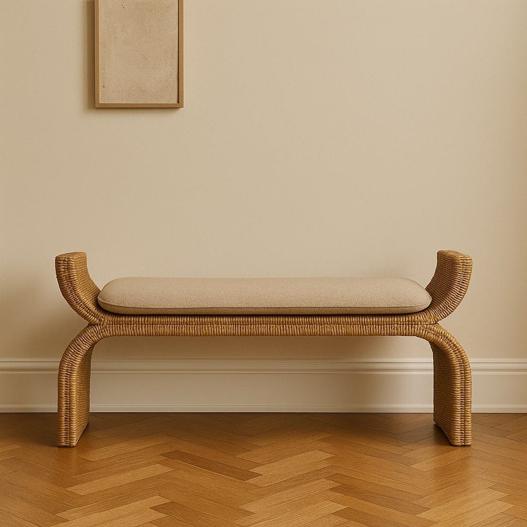 Artisan Furniture Solid Wood Rattan Weave Boucle Bench