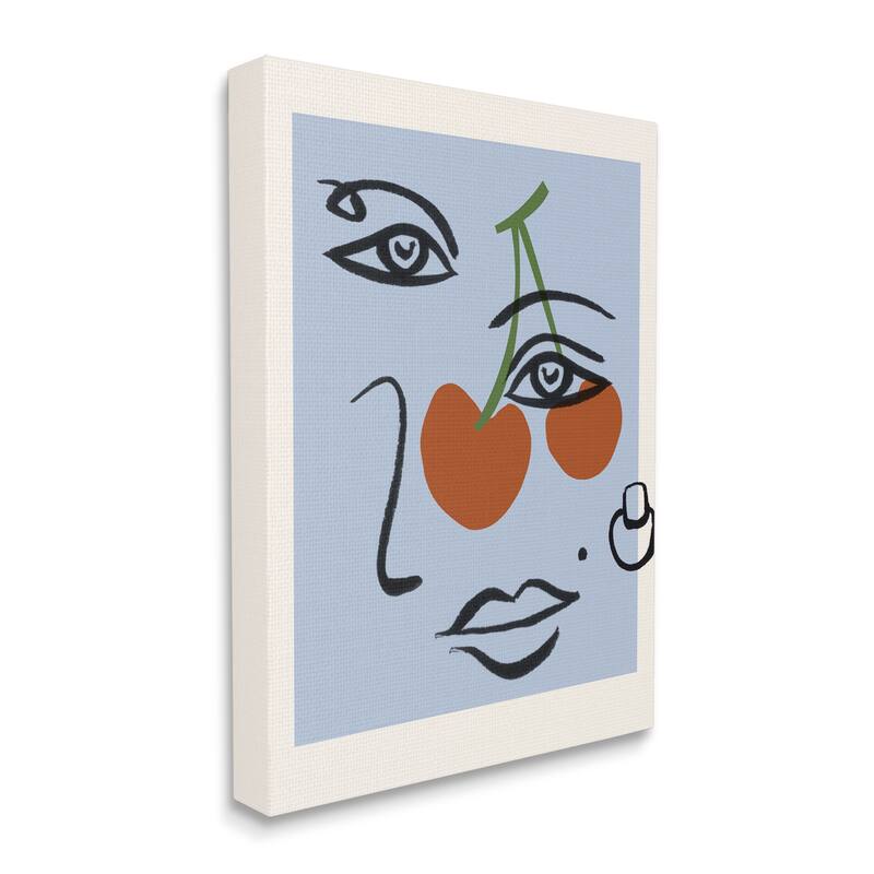 Stupell Abstract Face Bold Cherries Purple Beauty Mark Canvas Wall Art - Blue - 30 x 40