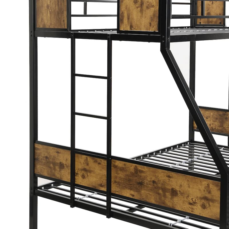 Twin Over Full Metal Bunk Bed with Trundle 2 - Side Ladder and Full-Length Guardrail, No Box Spring Needed