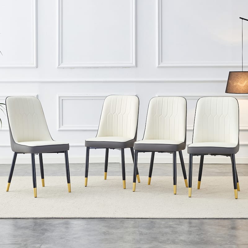 Modern Faux Leather Dining Chair Set of 4, Upholstered Kitchen Side Chair with Metal Legs Armless Chair for Living Room - White+Gray