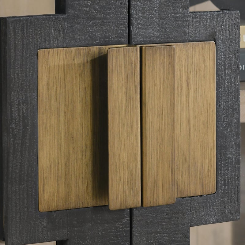 Classic Home Larson Two-Door Glass and Oak Wood Cabinet