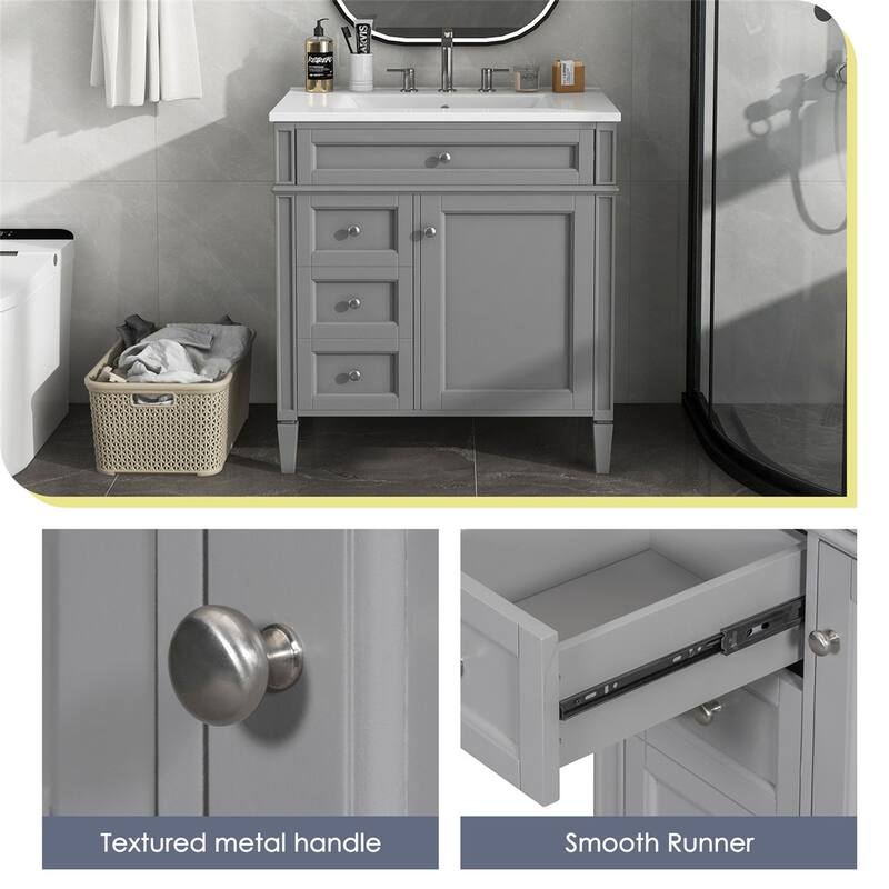 30'' Bathroom Wood Storage Vanity Cabinet with Top Sink and Drawers