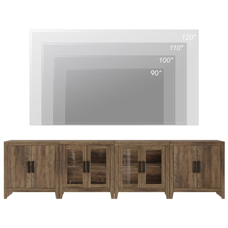 WAMPAT Large Farmhouse TV Stand with Glass Door & Cabinet Storage, Rustic Media Console for up to 110-inch TVs