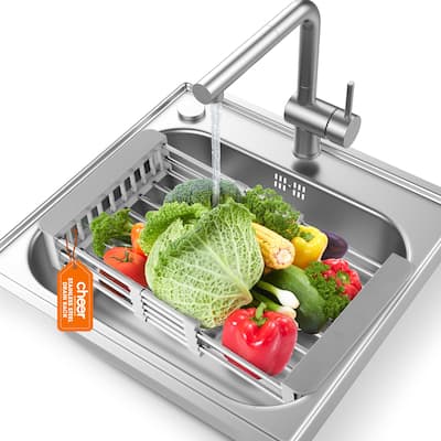 Cheer Collection Sink Drying Rack - Over The Sink Retractable Sink Strainer