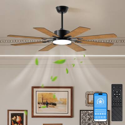 52 Inch Ceiling Fan with Lights and Remote Control, 8 Plywood Blades, 6-Speed Noiseless Reversible DC Motor