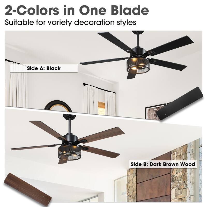 Vaczon 60" Black Reversible Wood 5-Blade Smart Ceiling Fan with Light and Remote, App Control