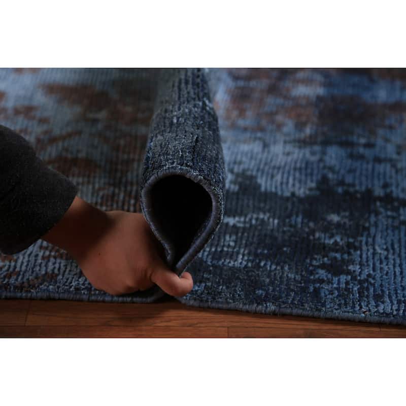All-Over Blue Abstract Indian Area Rug Handmade Wool Carpet - 9'11"x 13'2"