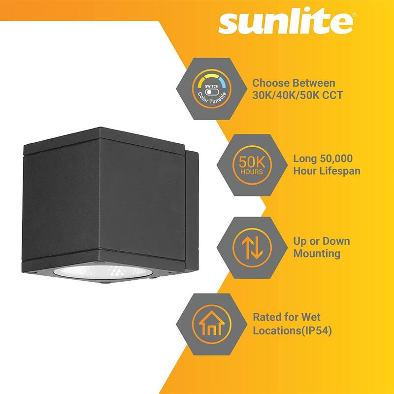 Sunlite Black Glass Fixture Square 650 Lumens CCT Color Tunable 3000K, 4000K, 5000K - 4 in