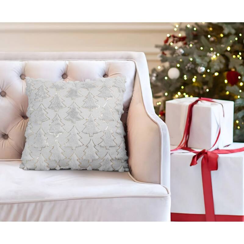 Tree Embroidered Pillow with Sequins - Silver